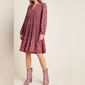 Women's Rose Paisley Long-Sleeve Babydoll Dress